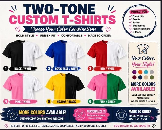 Personalize Two Tone DTV T-Shirt | Personalized Split Color Shirt | Your Design Tee | Custom Logo Shirt | Two Color Graphic Tee