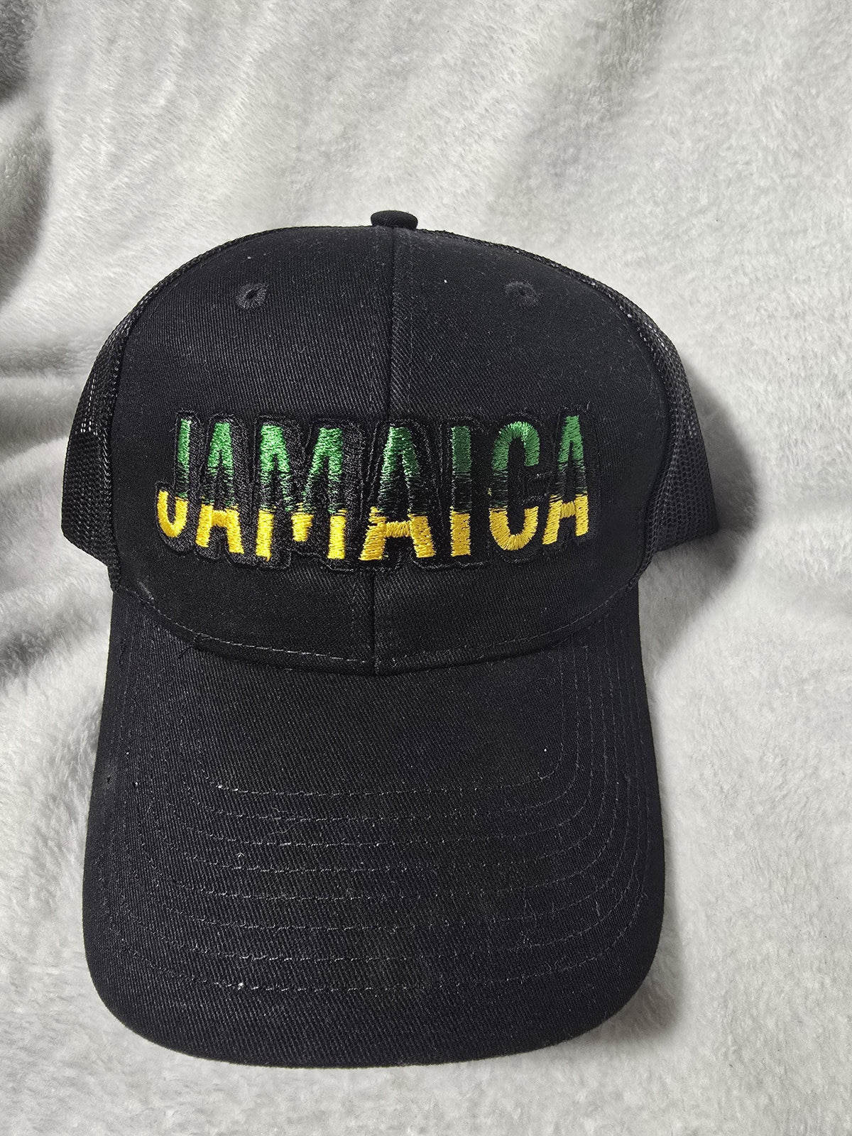 Jamaica Trucker Hat, Embroidered Black Green & Gold Flag Colors
