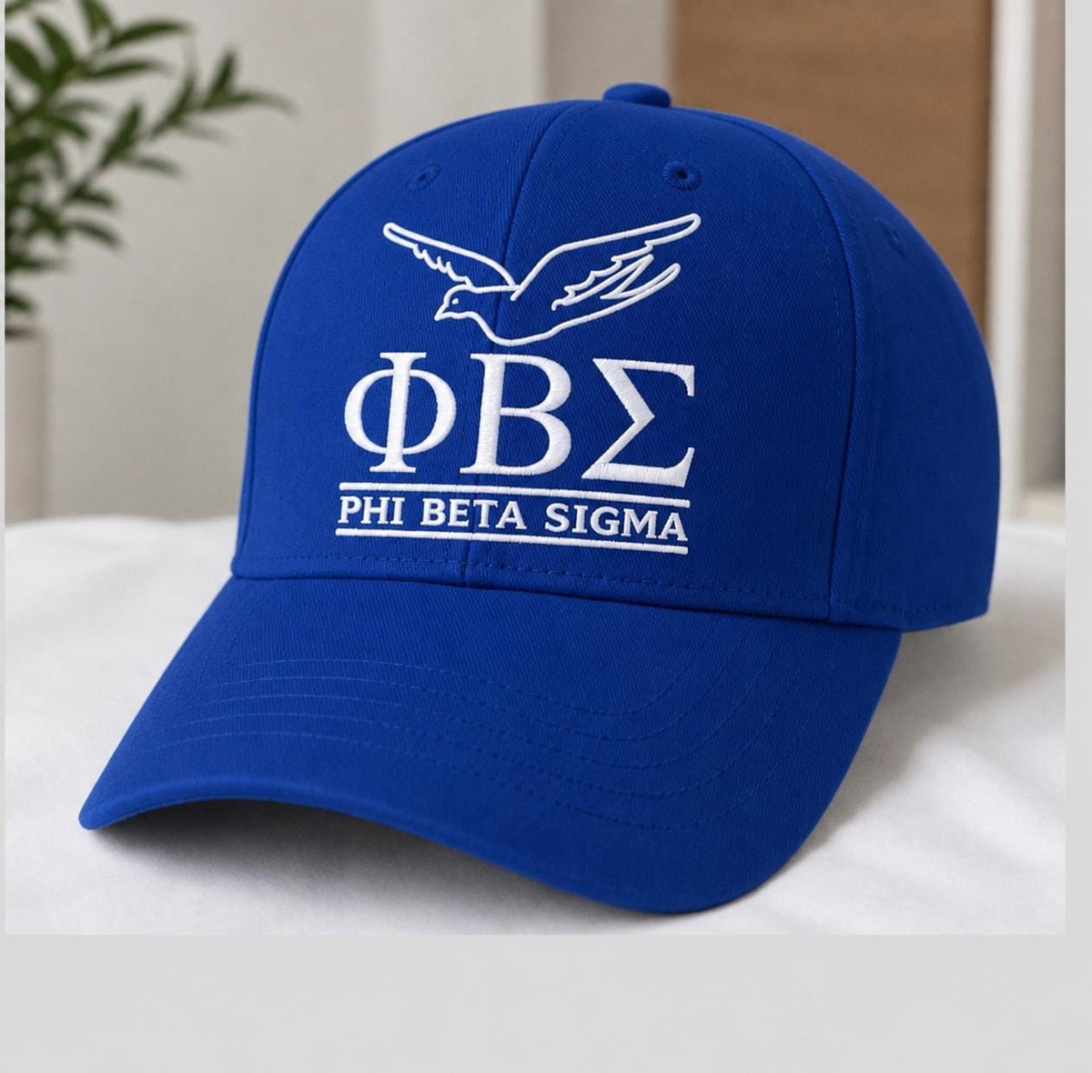 Phi Beta Sigma Baseball Cap, Embroidered Dove Design, Blue & White