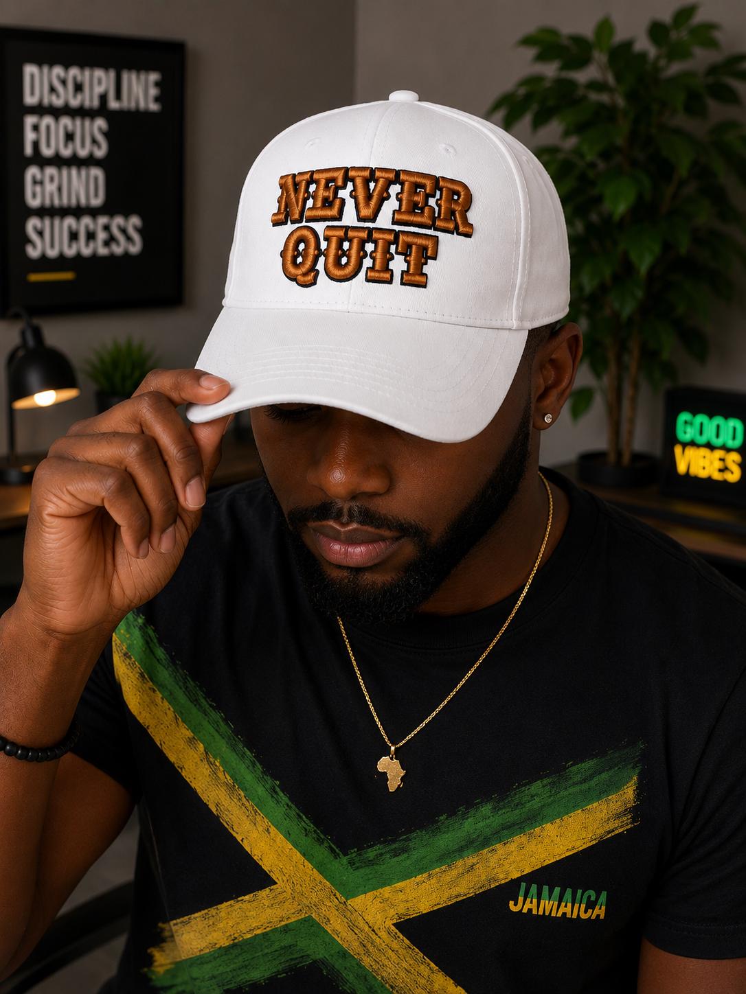Never Quit Dad Hat, Embroidered Motivational Baseball Cap