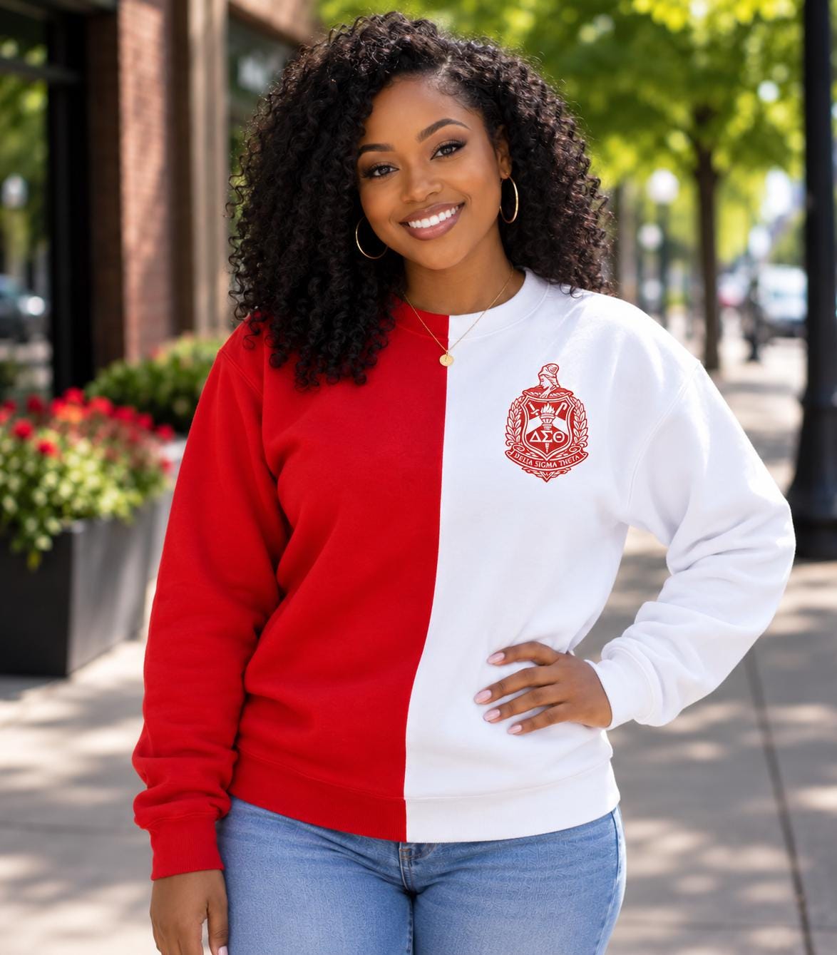 Delta Sigma Theta Embroidered Sweatshirt | DST Sorority Crewneck | Red & White Greek Letter Sweatshirt | Sorority Gift | Divine Nine Apparel