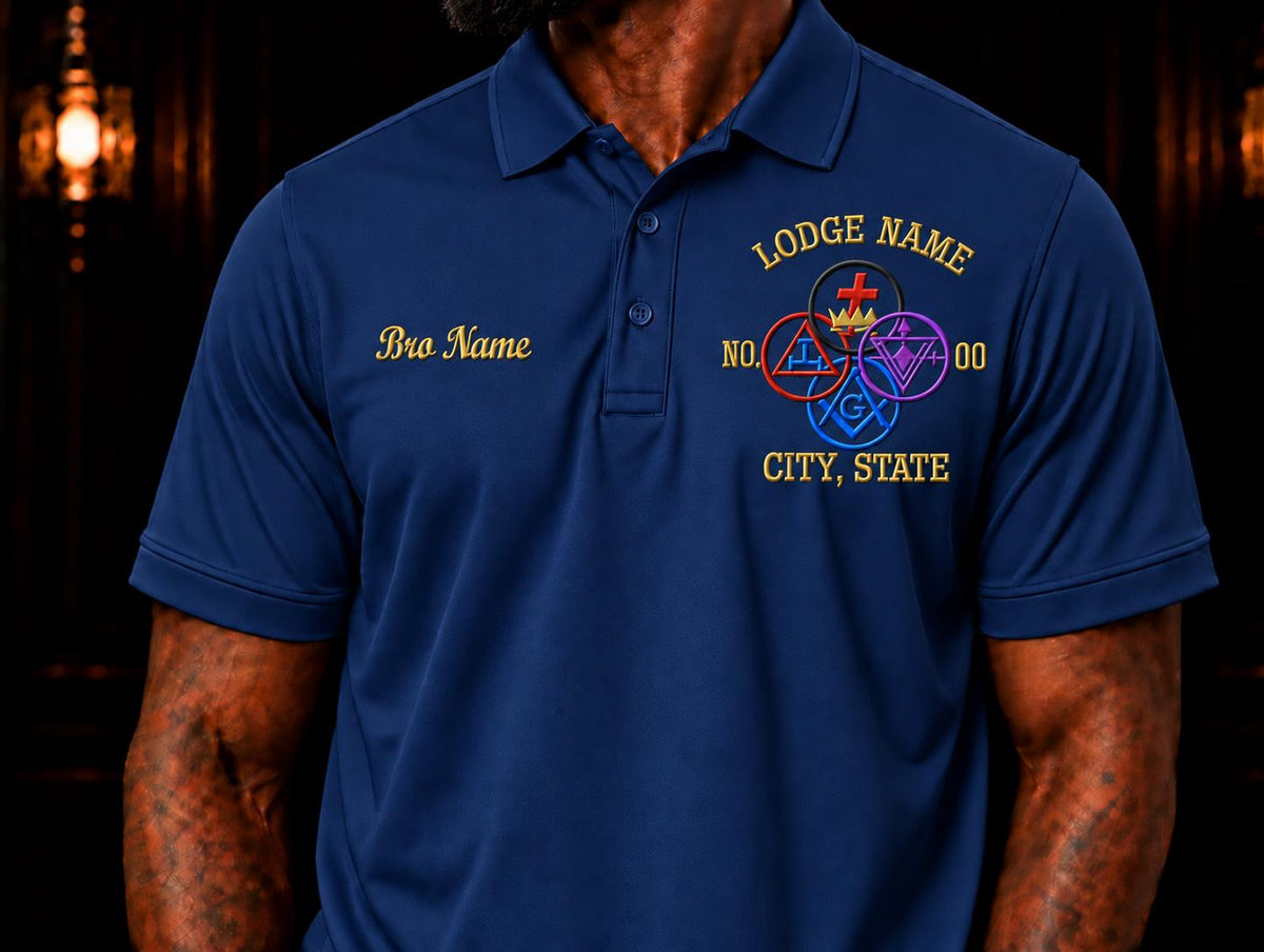 Embroidered York Rite Masonic Lodge Polo, Personalized Bro Name & Lodge Details