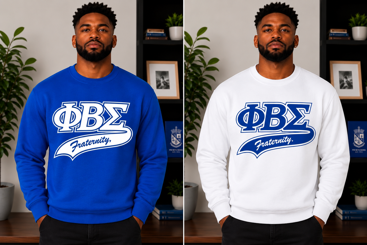 Phi Beta Sigma Crewneck Sweatshirt, White with Royal Blue DTV Design