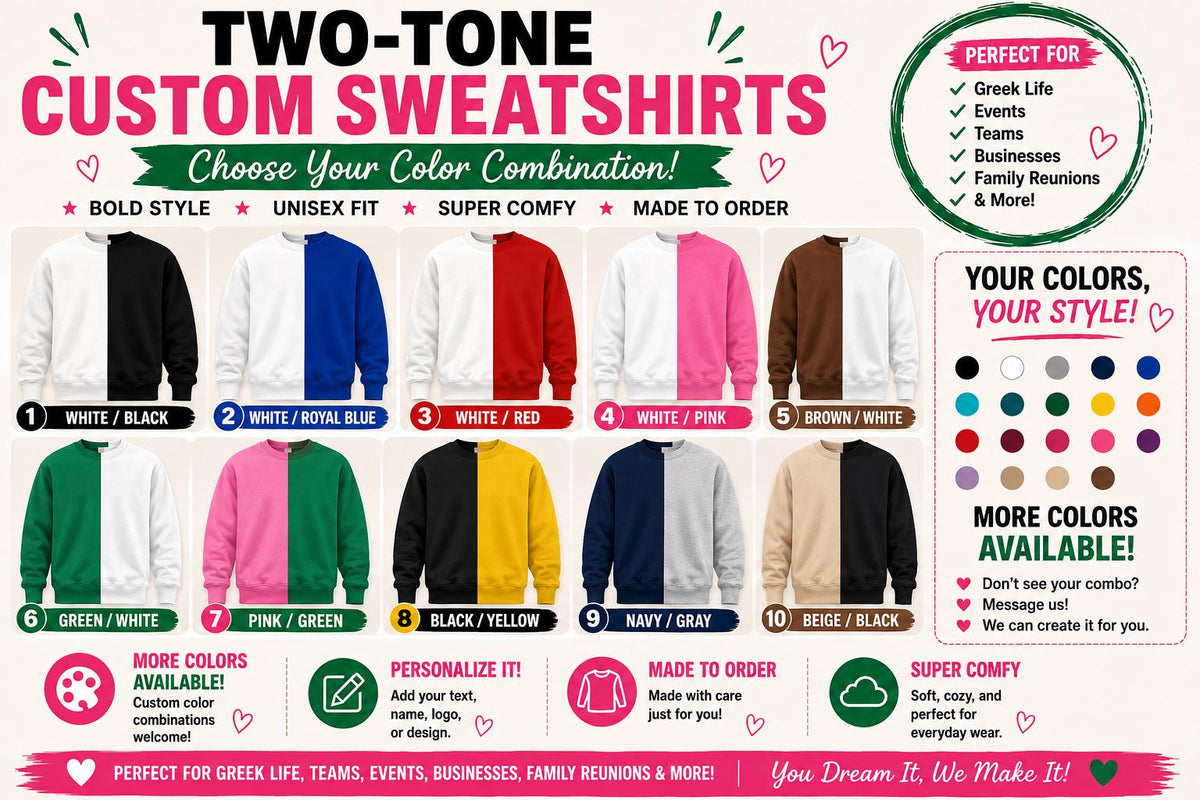 Personalize Two Tone Sweatshirt DTV| Personalized Split Color Crewneck | Your Design Sweatshirt | Custom Logo Shirt | Two Color Sweater