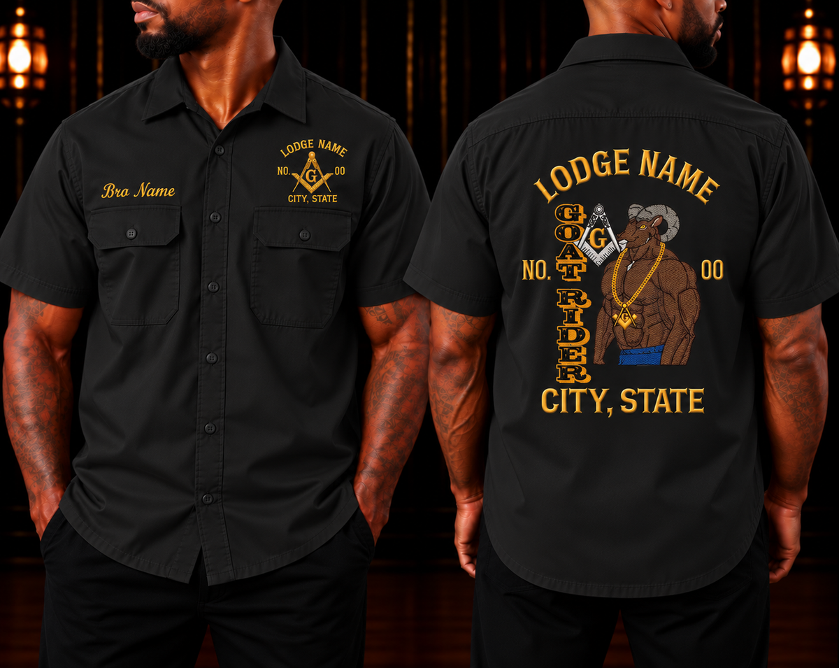 Masonic Lodge Work Shirt, Personalized Name & Number Embroidery