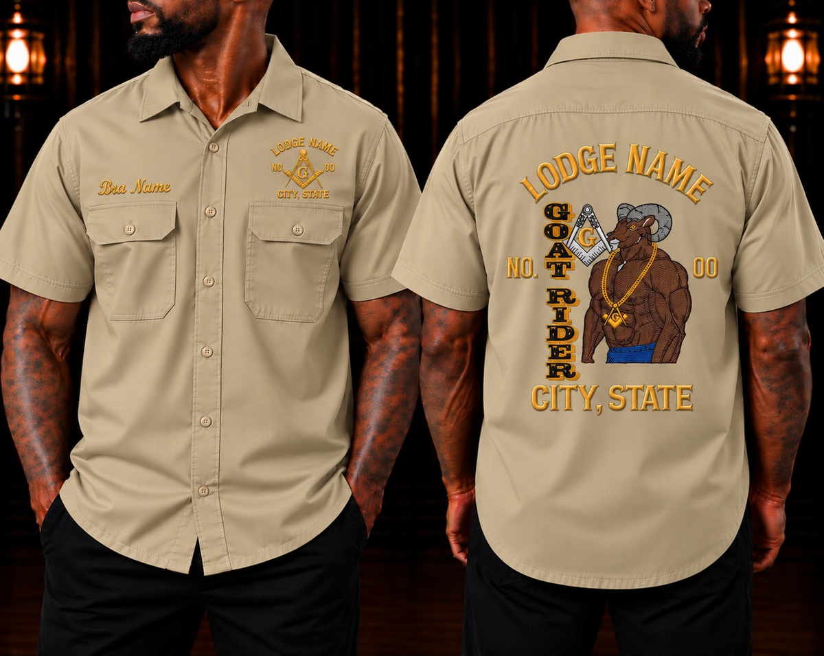 Masonic Lodge Work Shirt, Personalized Name & Number Embroidery