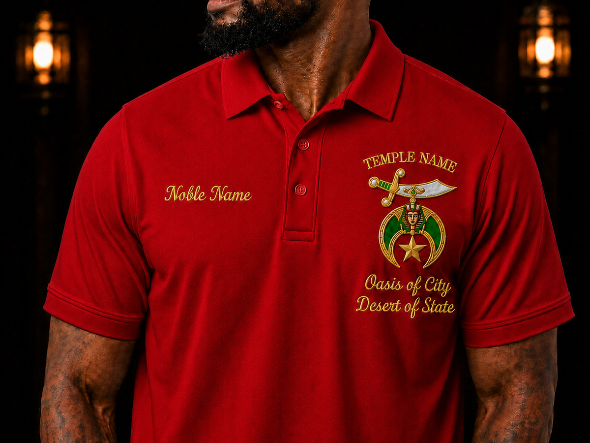 Shriner / Mason Embroidered Temple Polo Shirt, Personalized Noble Name & Temple Design