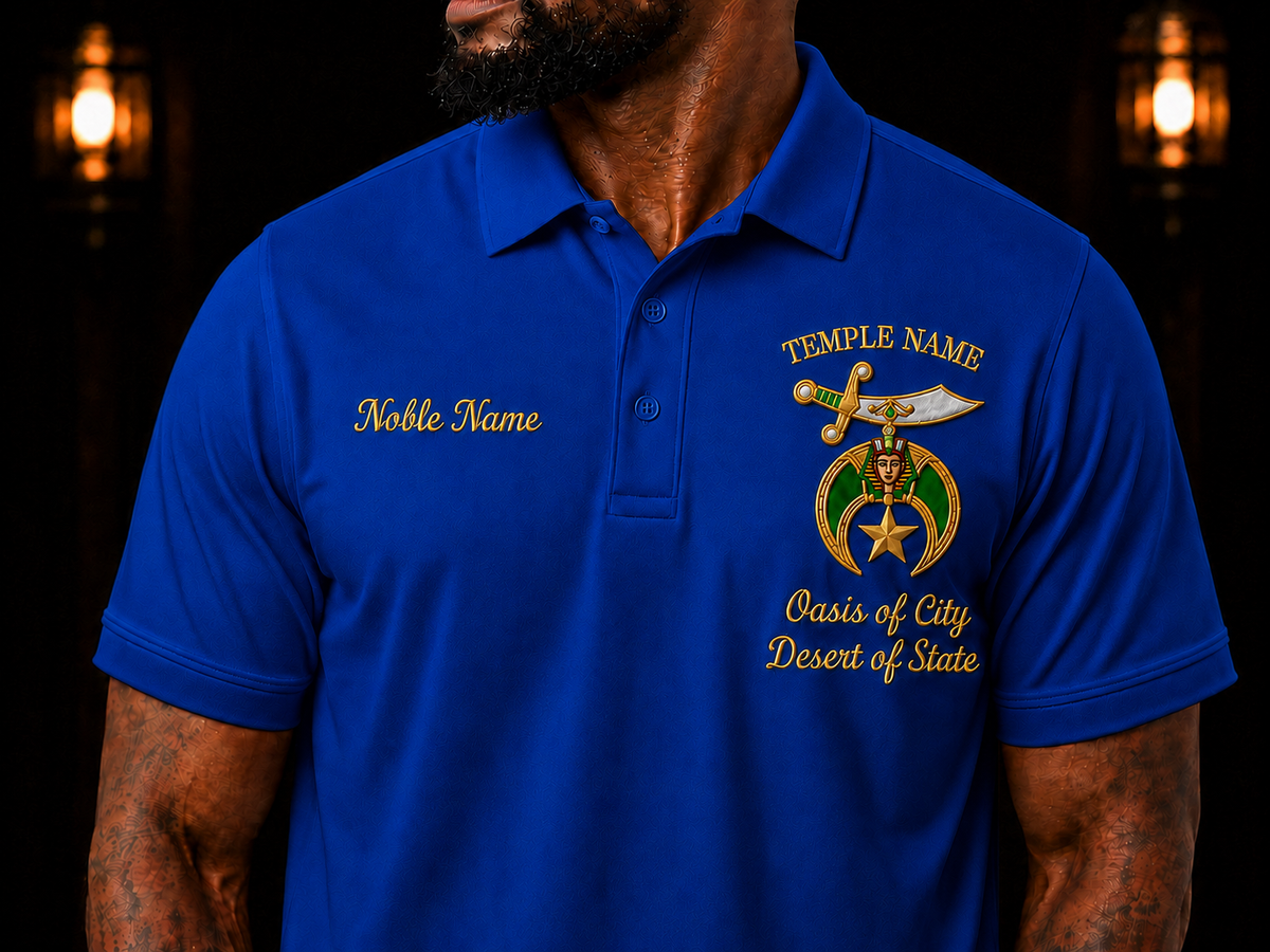 Shriner / Mason Embroidered Temple Polo Shirt, Personalized Noble Name & Temple Design