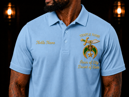 Shriner / Mason Embroidered Temple Polo Shirt, Personalized Noble Name & Temple Design