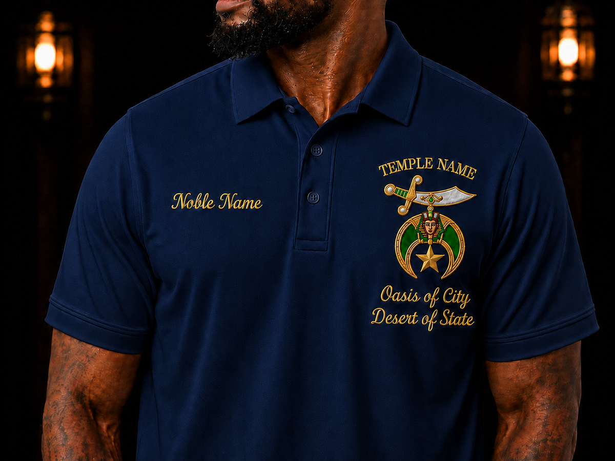 Shriner / Mason Embroidered Temple Polo Shirt, Personalized Noble Name & Temple Design