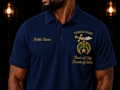 Shriner / Mason Embroidered Temple Polo Shirt, Personalized Noble Name & Temple Design
