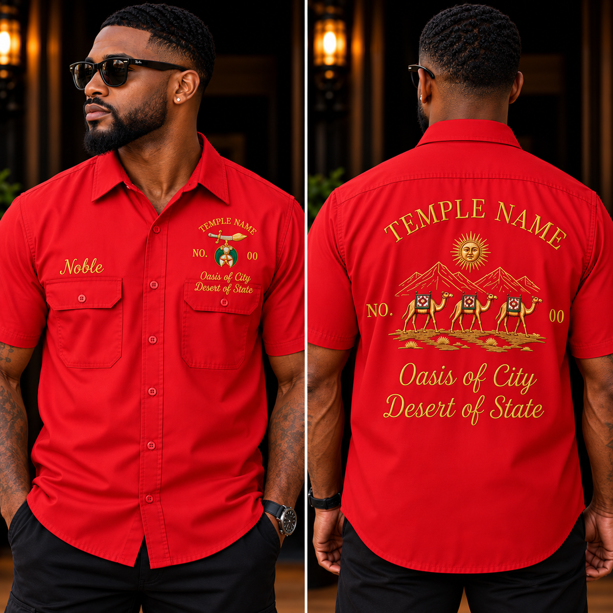 Embroidered Temple Work Shirt, Custom Noble Name, Temple Number, Oasis & Desert