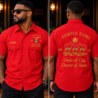Embroidered Temple Work Shirt, Custom Noble Name, Temple Number, Oasis & Desert