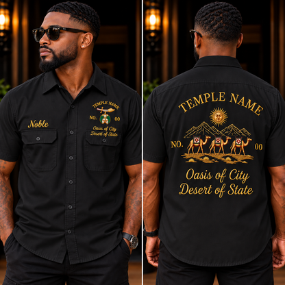Embroidered Temple Work Shirt, Custom Noble Name, Temple Number, Oasis & Desert