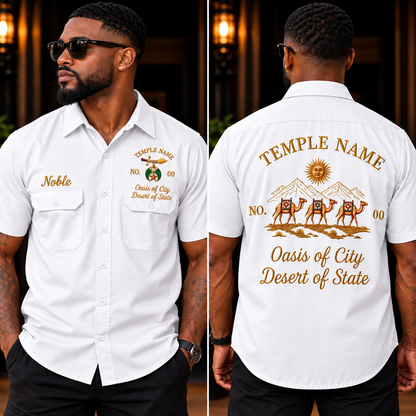 Embroidered Temple Work Shirt, Custom Noble Name, Temple Number, Oasis & Desert