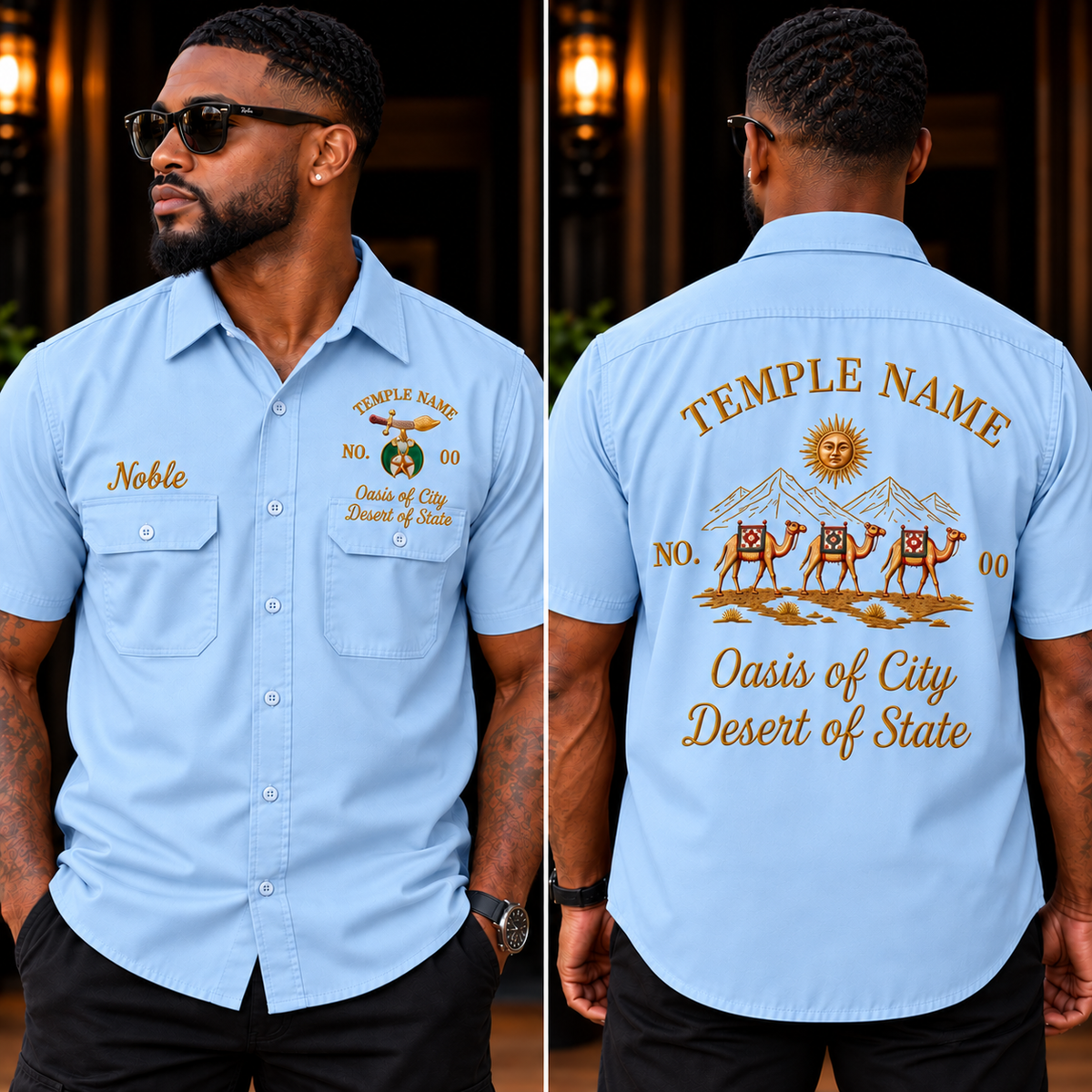 Embroidered Temple Work Shirt, Custom Noble Name, Temple Number, Oasis & Desert