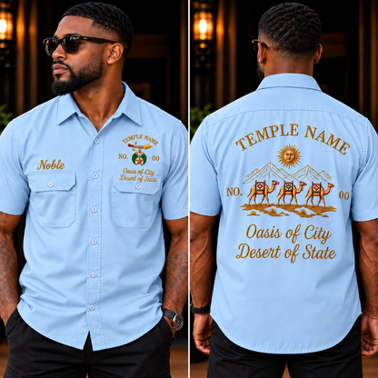 Embroidered Temple Work Shirt, Custom Noble Name, Temple Number, Oasis & Desert
