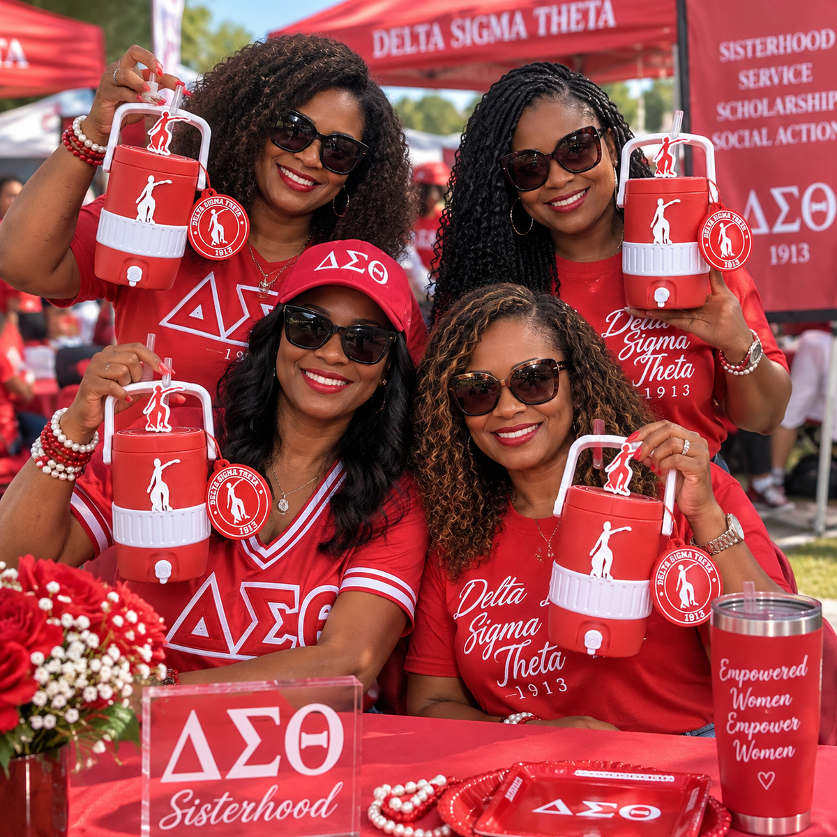Delta Sigma Theta 3D Printed Can Holder Bundle | 3 Piece Soror Gift Set | 12oz Can Holder, Straw Topper & Can Opener