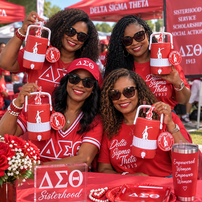 Delta Sigma Theta 3D Printed Can Holder Bundle | 3 Piece Soror Gift Set | 12oz Can Holder, Straw Topper & Can Opener