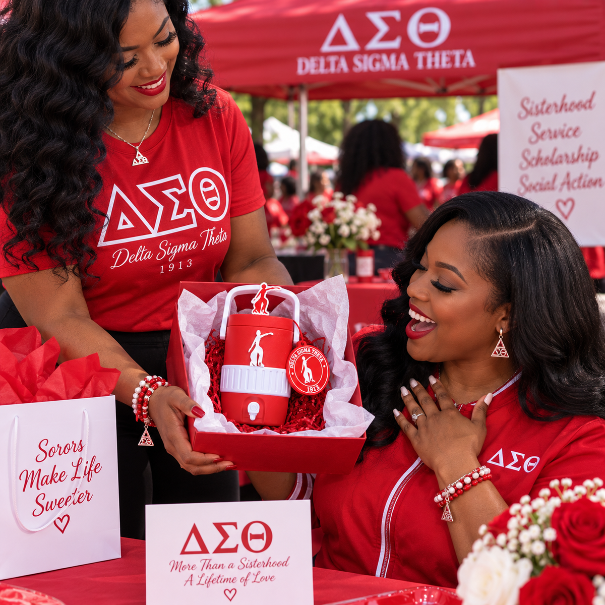 Delta Sigma Theta 3D Printed Can Holder Bundle | 3 Piece Soror Gift Set | 12oz Can Holder, Straw Topper & Can Opener