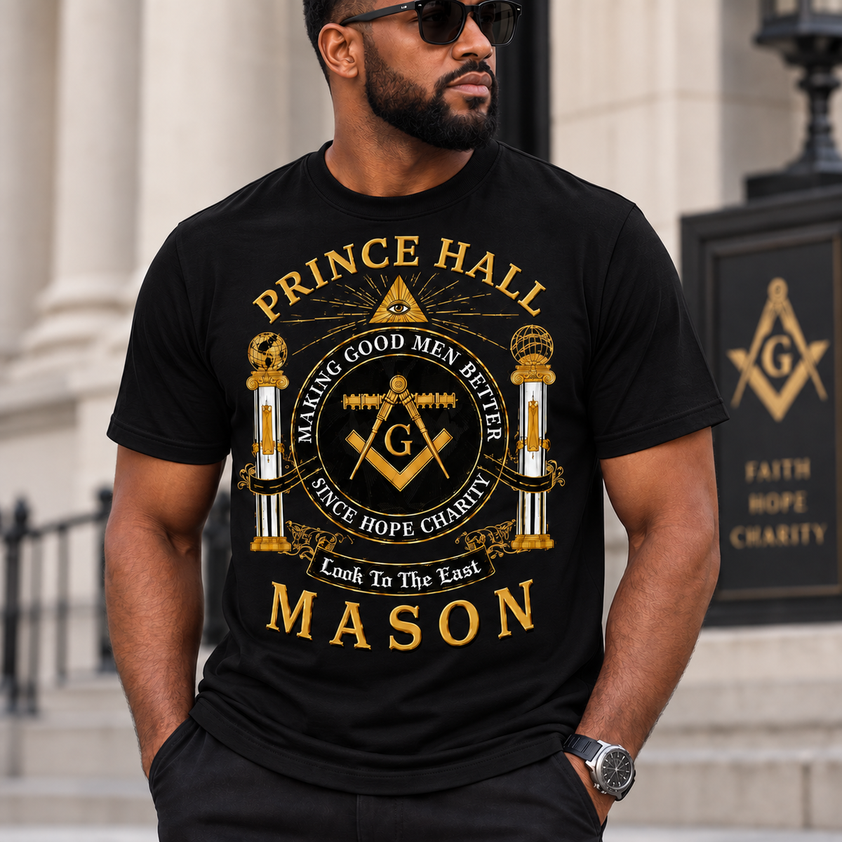 Prince Hall Mason T-Shirt, Black Masonic Graphic Tee