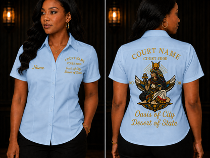 Daughters of Isis Walking Shirt, Egyptian Goddess Personalized Court Shirt, Embroidered Women’s Work Shirt, Custom Court Name Shirt, Fraternal Apparel, PHA
