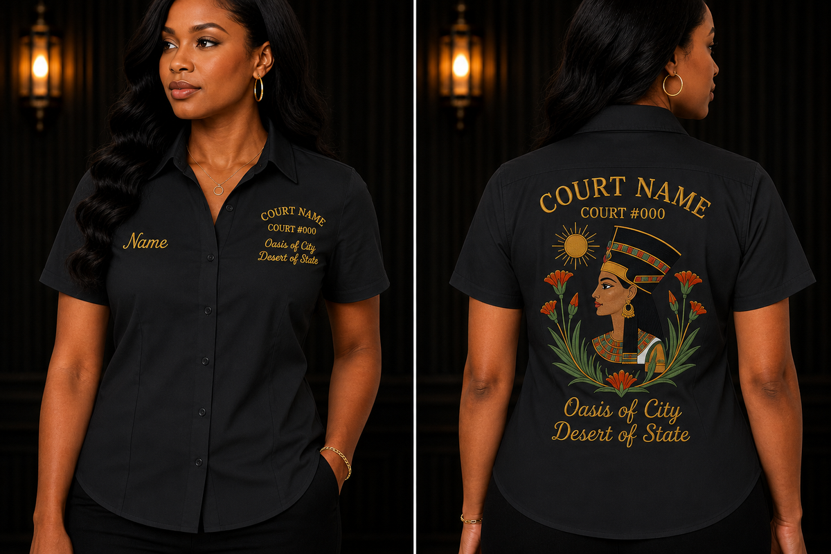 Daughters of Isis Walking Shirt, Egyptian Goddess Personalized Court Shirt, Embroidered Women’s Work Shirt, Custom Court Name Shirt, Fraternal Apparel, PHA