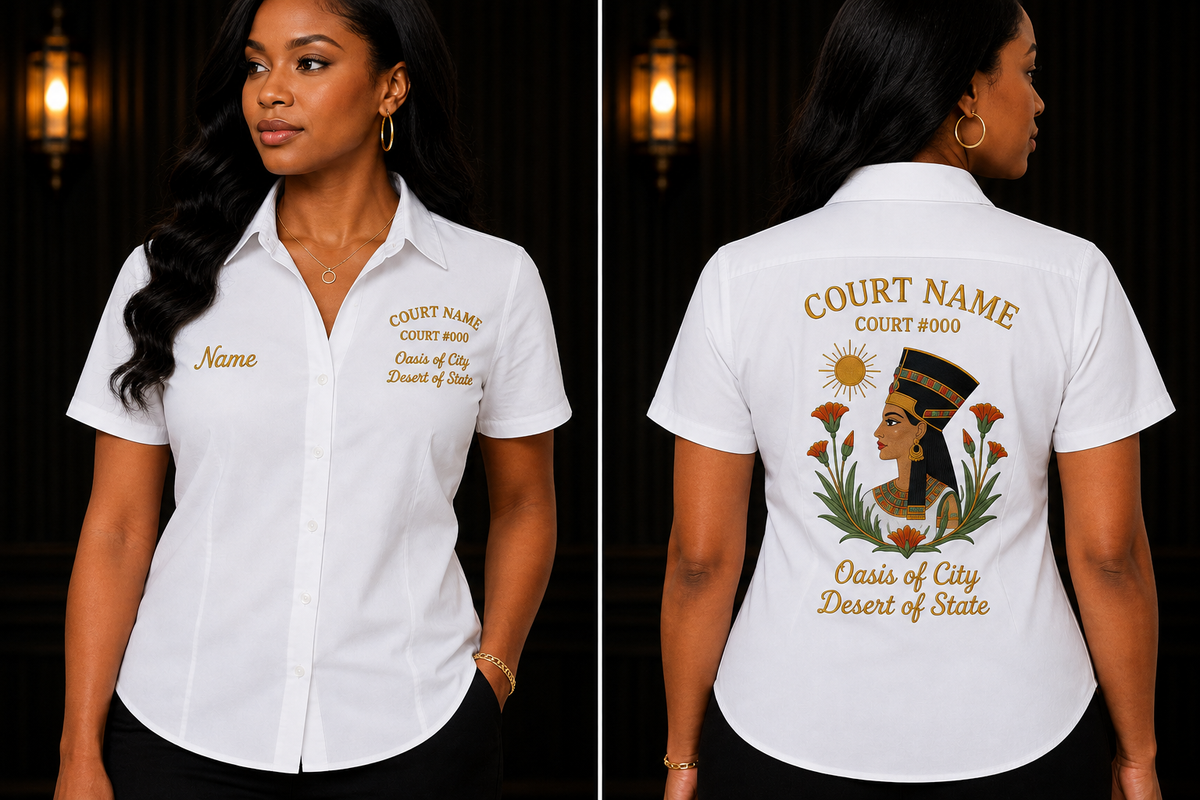 Daughters of Isis Walking Shirt, Egyptian Goddess Personalized Court Shirt, Embroidered Women’s Work Shirt, Custom Court Name Shirt, Fraternal Apparel, PHA