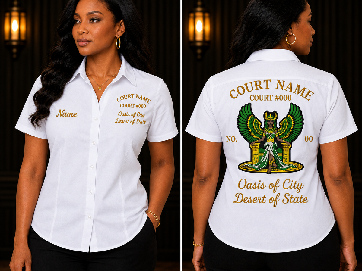 Daughters of Isis Walking Shirt, Egyptian Goddess Personalized Court Shirt, Embroidered Women’s Work Shirt, Custom Court Name Shirt, Fraternal Apparel, PHA