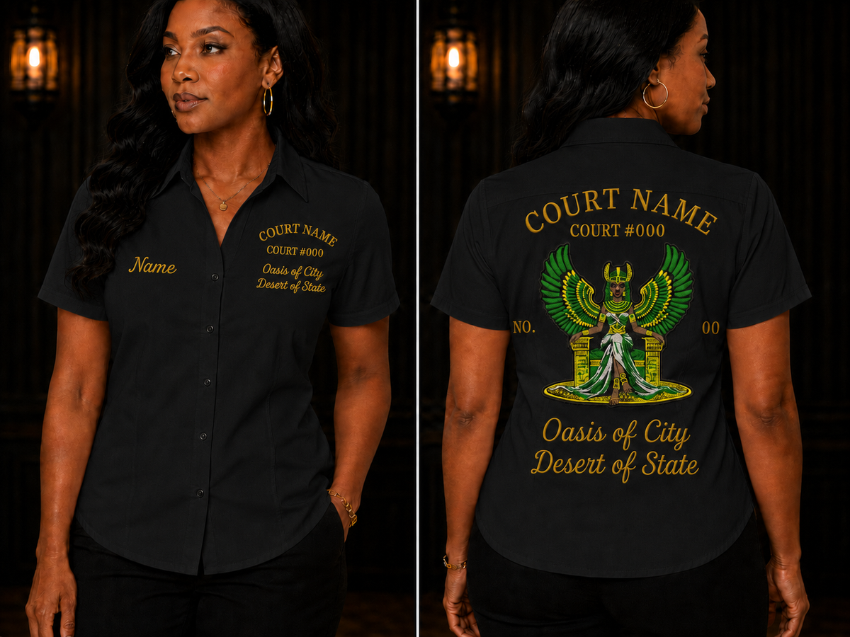 Daughters of Isis Walking Shirt, Egyptian Goddess Personalized Court Shirt, Embroidered Women’s Work Shirt, Custom Court Name Shirt, Fraternal Apparel, PHA