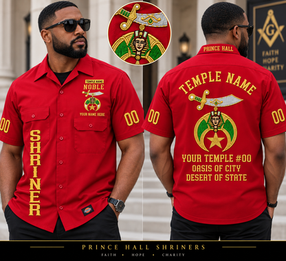 Shriner Walking Shirt, Custom Embroidered Temple Emblem, Noble Name