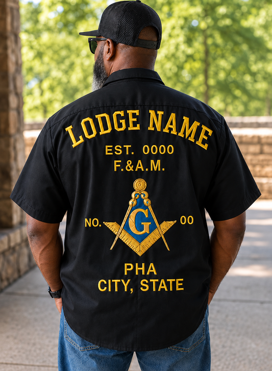 Masonic Lodge Work Shirt, Custom Embroidery & Personalized Name