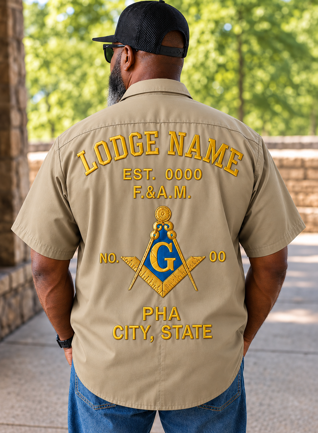 Masonic Lodge Work Shirt, Custom Embroidery & Personalized Name