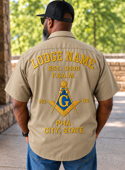 Masonic Lodge Work Shirt, Custom Embroidery & Personalized Name