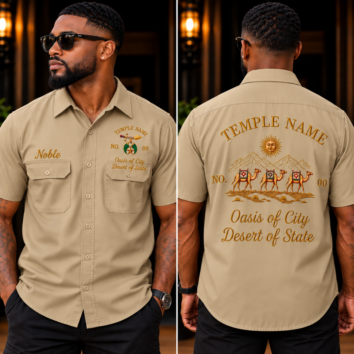 Embroidered Temple Work Shirt, Custom Noble Name, Temple Number, Oasis & Desert
