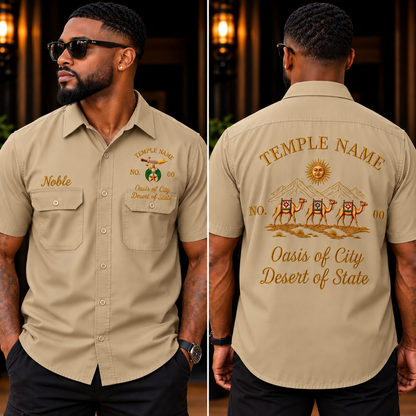 Embroidered Temple Work Shirt, Custom Noble Name, Temple Number, Oasis & Desert