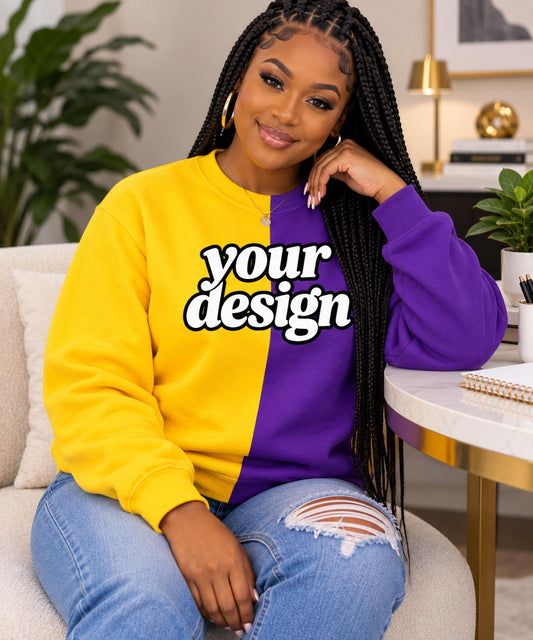 Personalize Two Tone Sweatshirt DTV| Personalized Split Color Crewneck | Your Design Sweatshirt | Custom Logo Shirt | Two Color Sweater