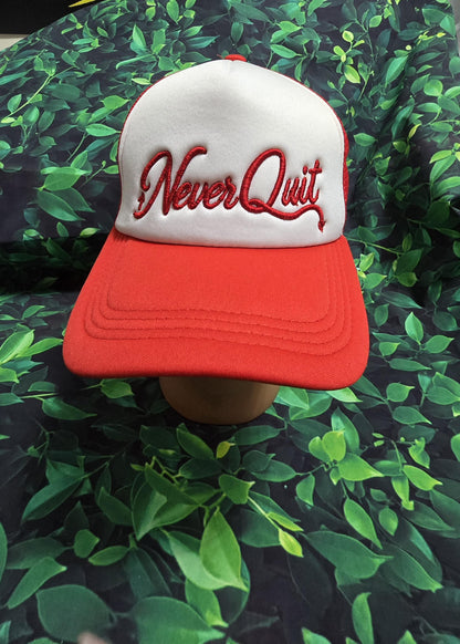 Never Quit Embroidered Trucker Hat | Motivational Mesh Snapback Cap | Inspirational Baseball Hat | Adjustable Unisex Gift