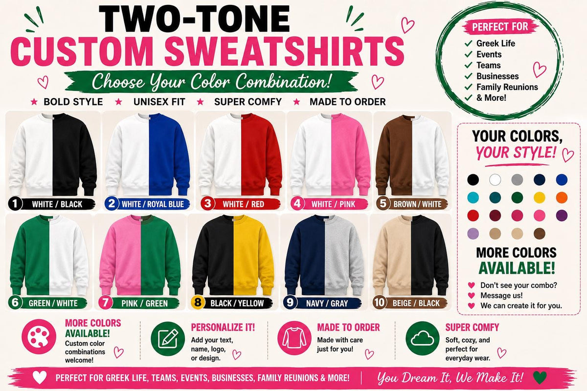 Custom Two Tone Sweatshirt Blank, Choose Your Colors, Personalized Split Crewneck, Half-and-Half Sweatshirt