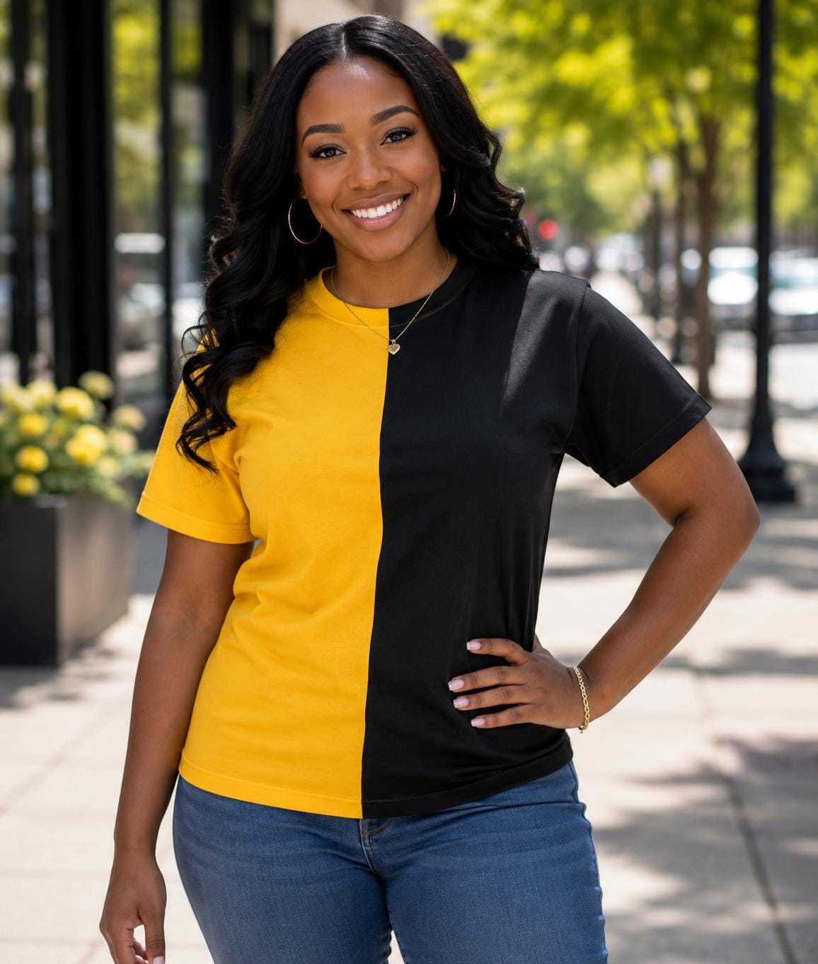 Two-Tone Split T-Shirt, Blank Unisex Half Color Block Tee