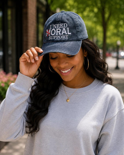 I Need Moral Support Navy Embroidered Baseball Cap