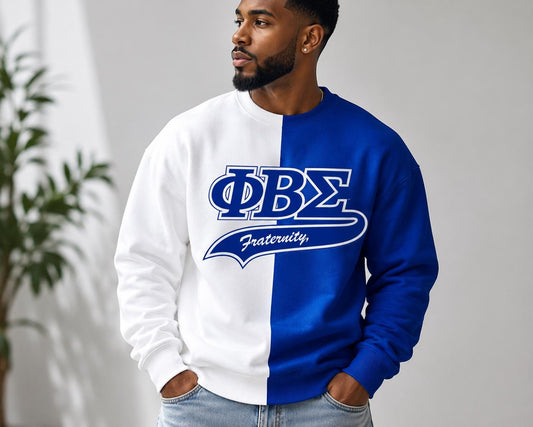 Phi Beta Sigma Crewneck Sweatshirt, Royal Blue & White Two-Tone Design