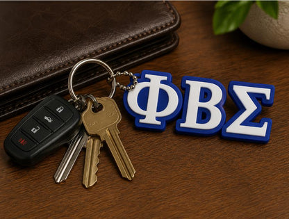 Phi Beta Sigma Greek Letter Keychain, Blue & White Key Ring