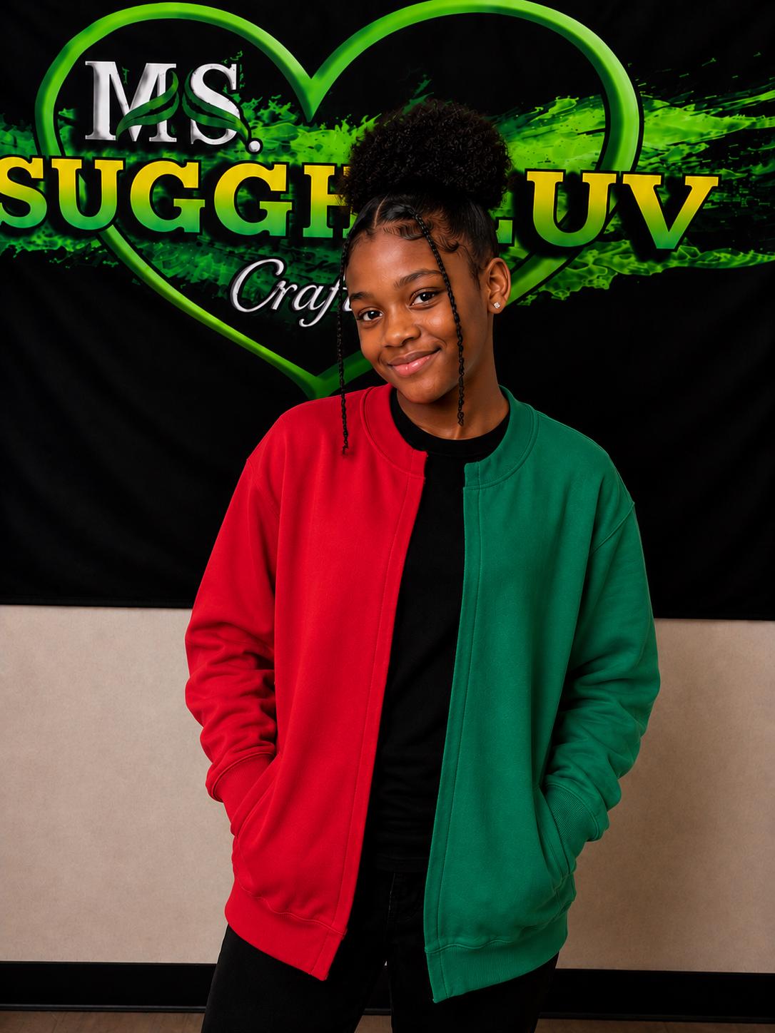 Youth Two-Tone Sweatshirt Cardigan, Blank Split Color Jacket for DTF, HTV & Embroidery