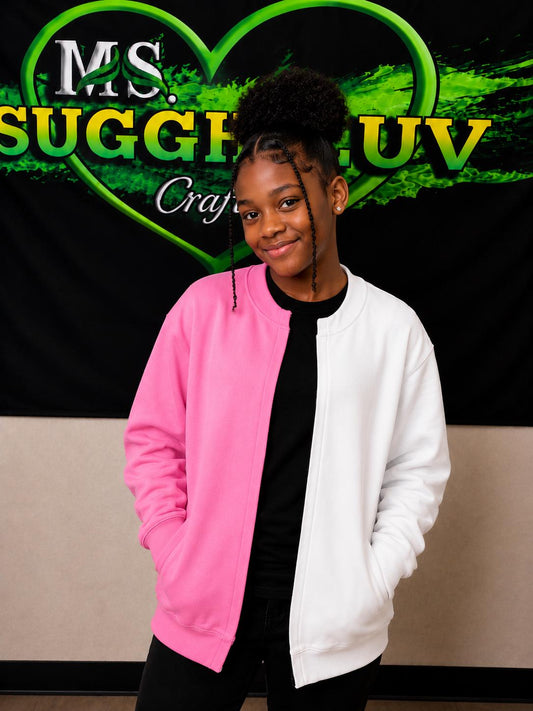 Youth Two-Tone Sweatshirt Cardigan, Blank Split Color Jacket for DTF, HTV & Embroidery