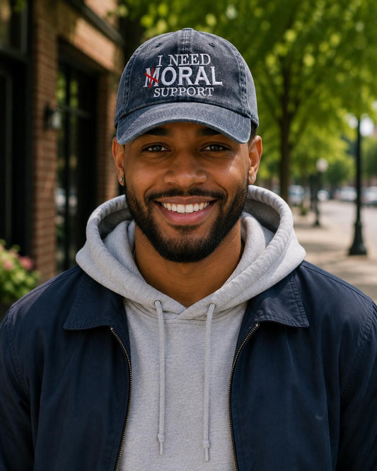 I Need Moral Support Navy Embroidered Baseball Cap