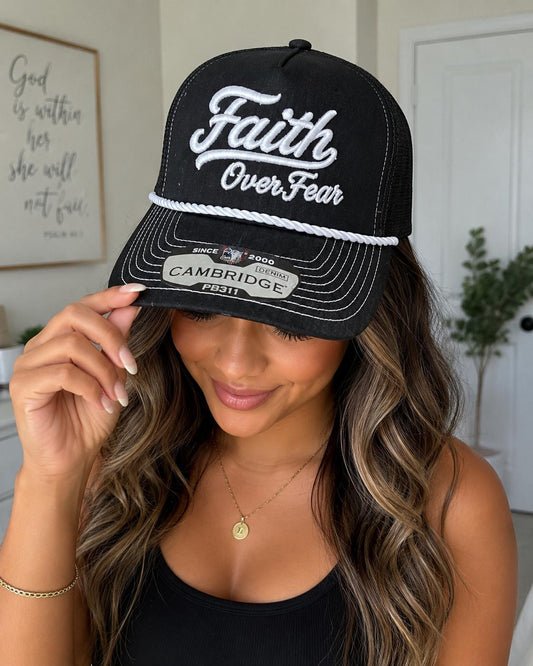 Christian Rope Hat, Faith Over Fear Embroidered Snapback