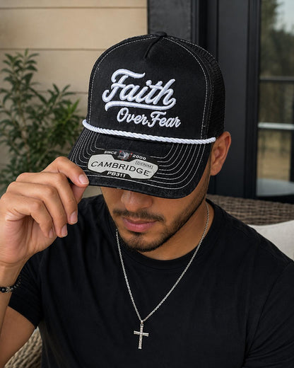 Christian Rope Hat, Faith Over Fear Embroidered Snapback