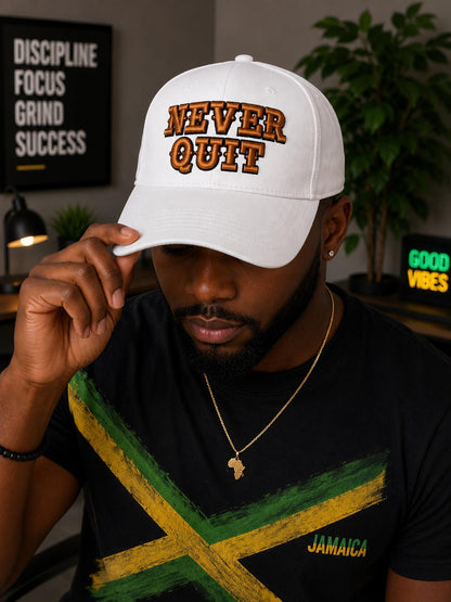 Never Quit Dad Hat, Embroidered Motivational Baseball Cap