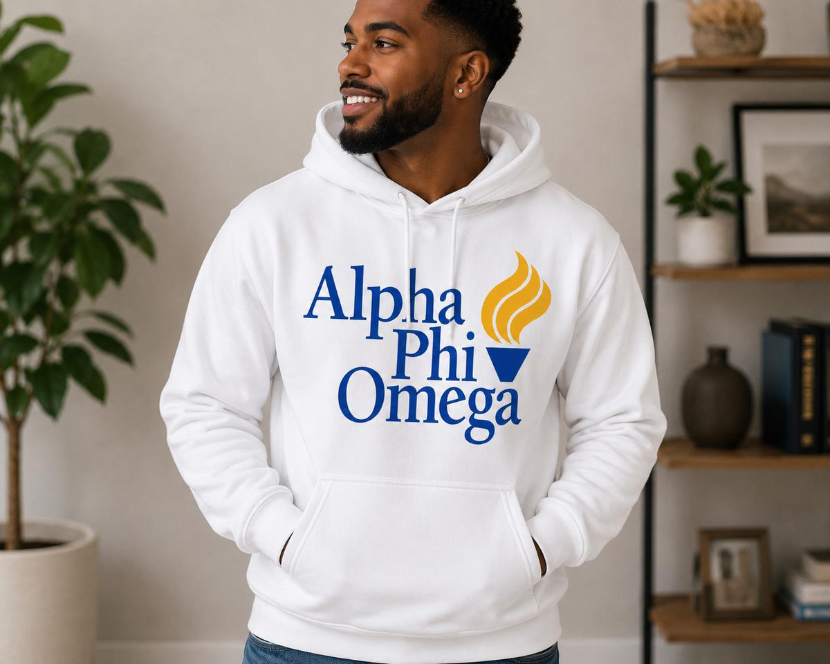 Alpha Phi Omega Fraternity Hoodie, Blue & Gold Unisex Sweatshirt